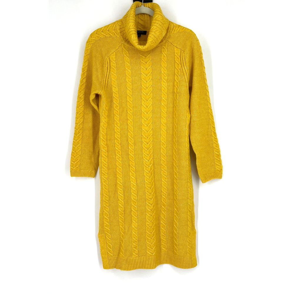 Ann‎ Taylor Cable Knit Sweater Dress Medium Turtleneck Golden Yellow NWT